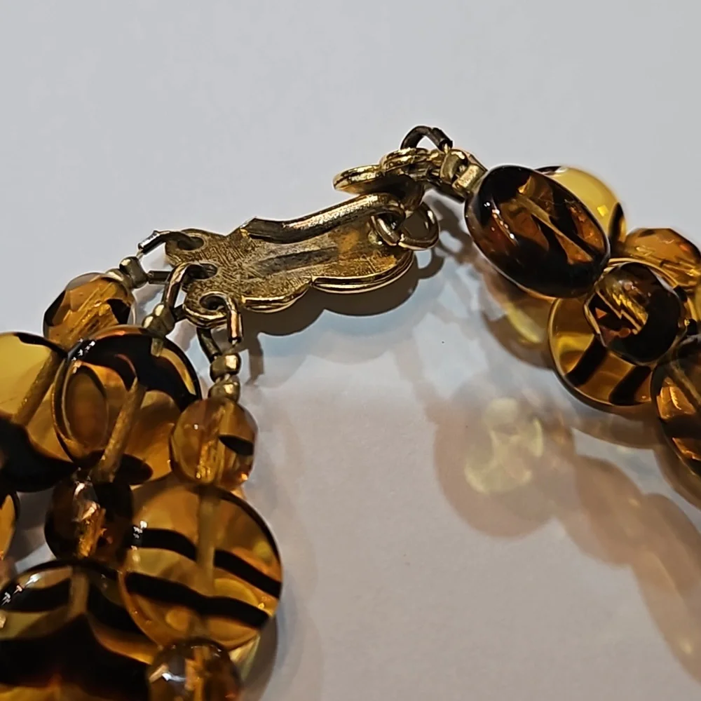 TRIPLE STRAND TIGERS EYE GLASS BEADS‎ BRACELET